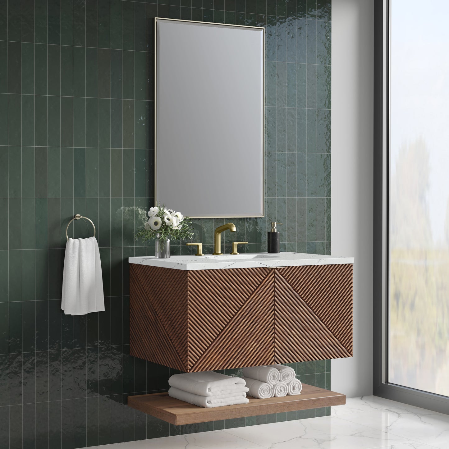 Marcello 36" Single Vanity, Chestnut w/ 3 CM Ethereal Noctis Top