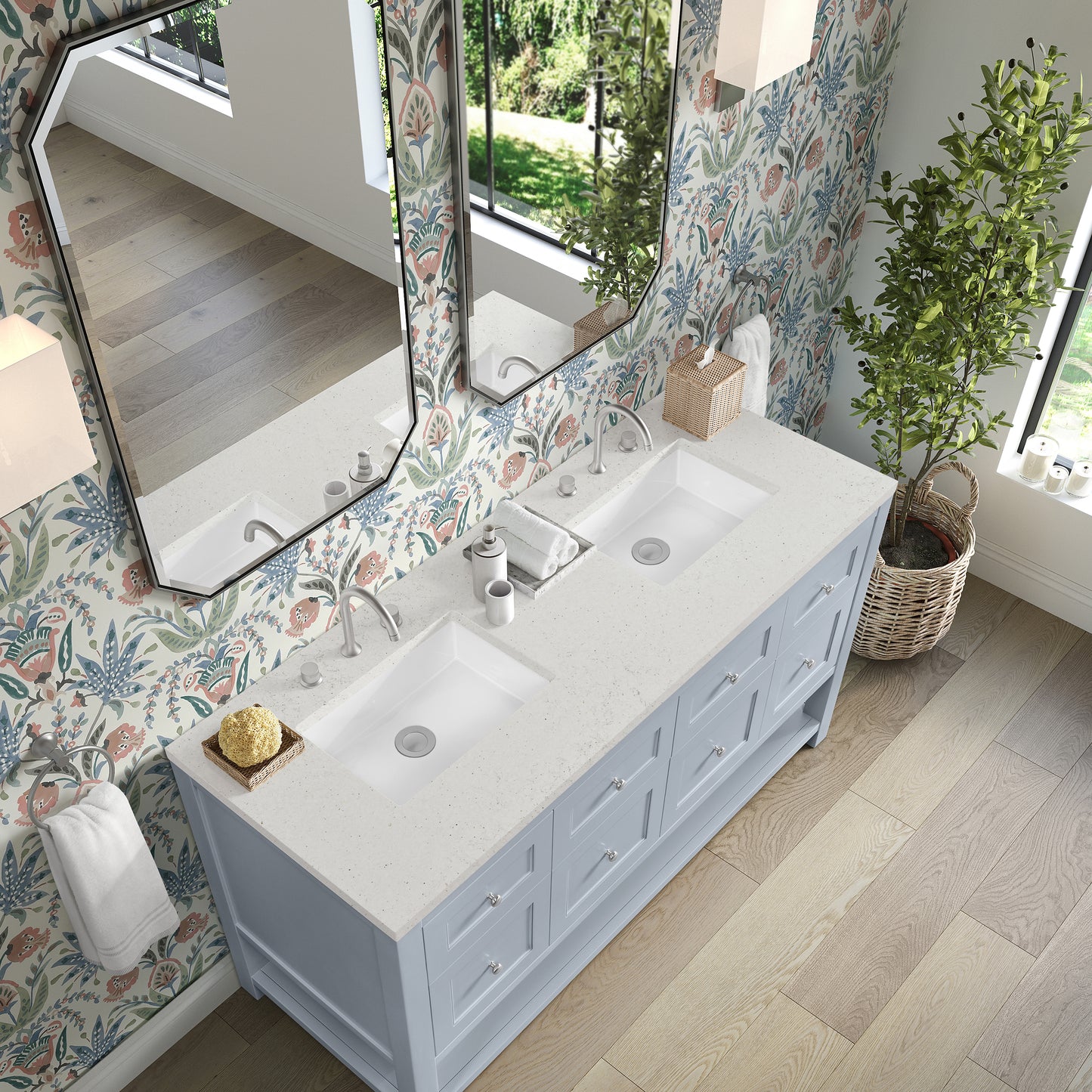 Breckenridge 60" Double Vanity, Serenity Blue w/ 3 CM Parisien Bleu Top