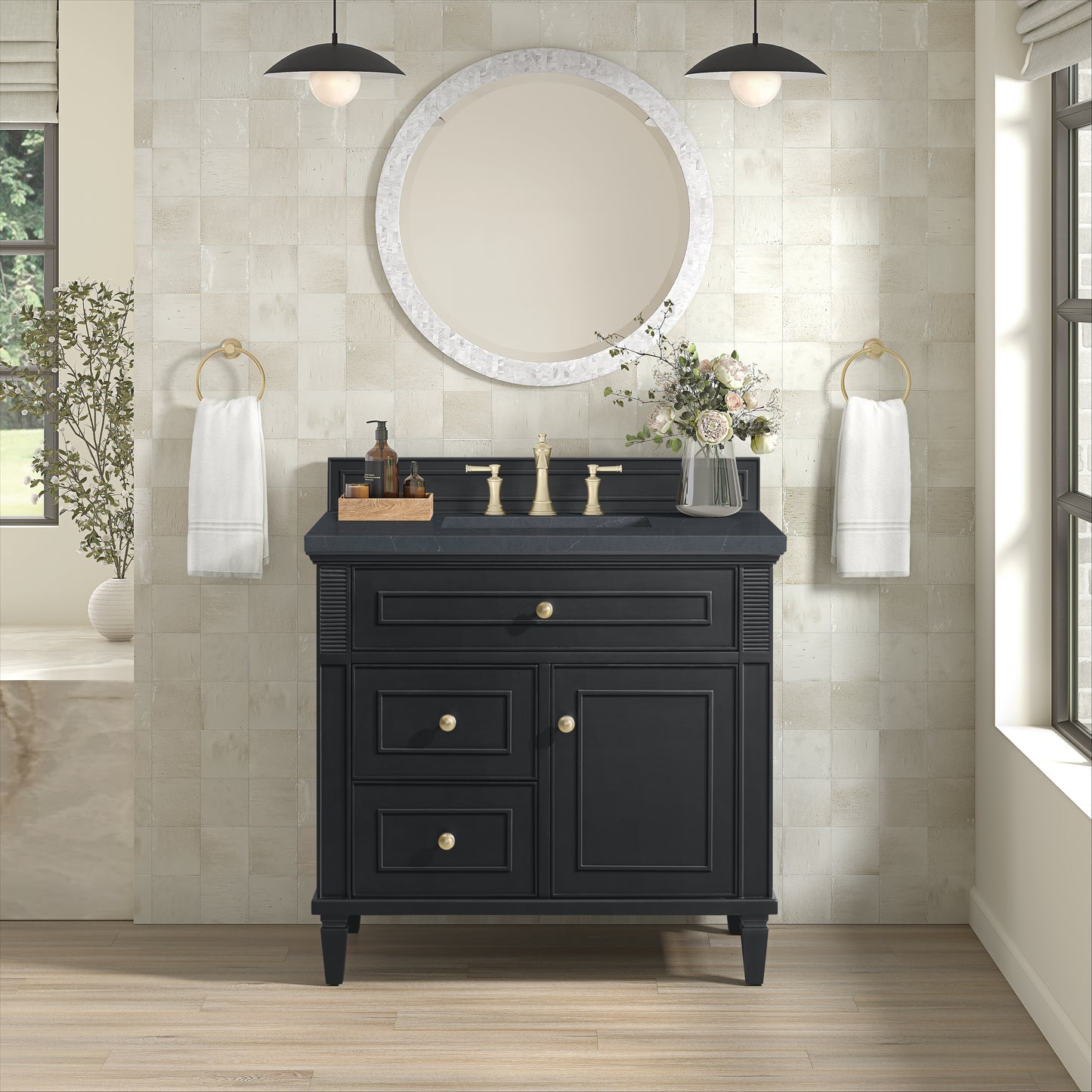 Lorelai 36" Single Vanity, Black Onyx w/ 3 CM Charcoal Soapstone Silestone Top