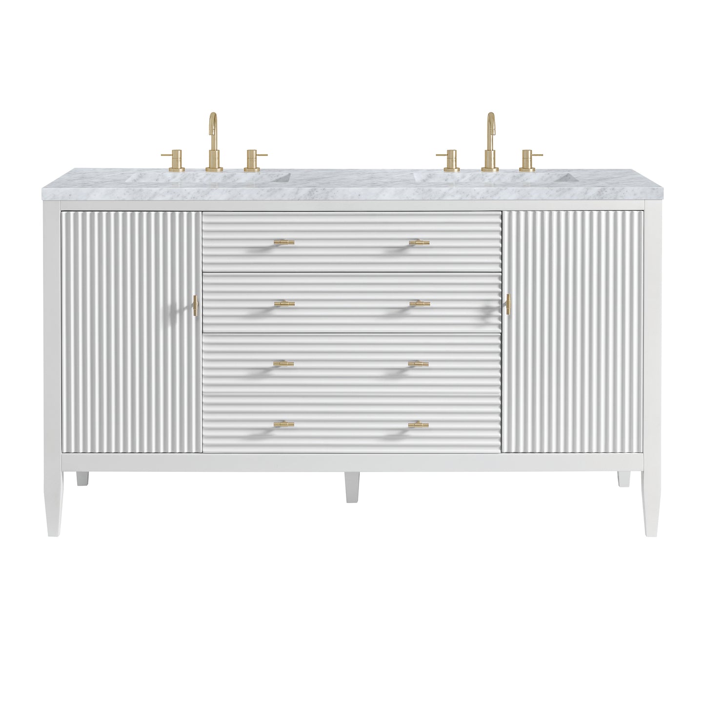 Myrrin 60" Double Vanity, Bright White w/ 3 CM Carrara White Marble Top