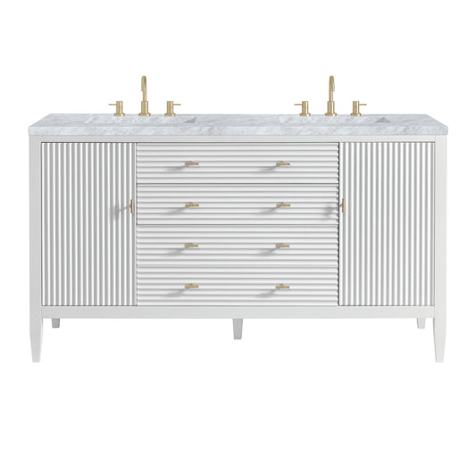 Myrrin 60" Double Vanity, Bright White w/ 3 CM Carrara White Marble Top