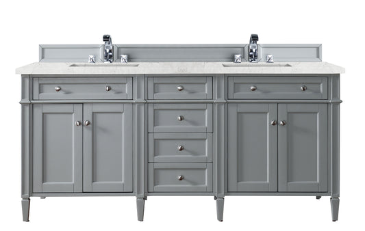 Brittany 72" Double Vanity, Urban Gray w/ 3 CM Eternal Jasmine Pearl Silestone Top