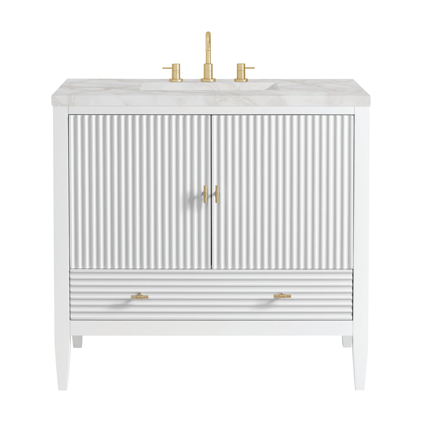 Myrrin 36" Vanity, Bright White w/ 3 CM Victorian Silver Silestone Top