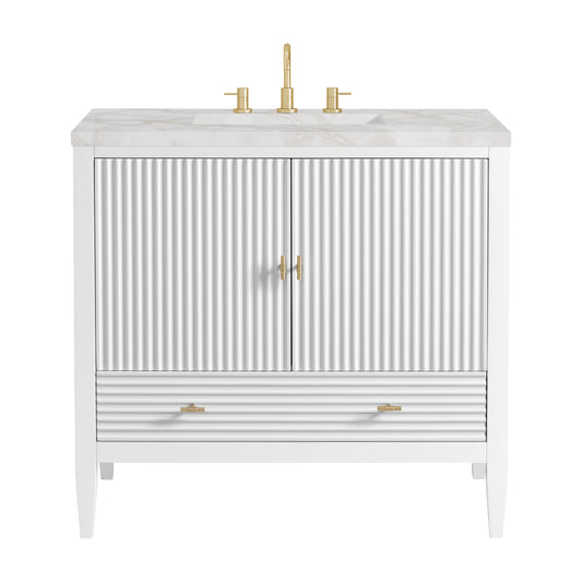 Myrrin 36" Vanity, Bright White w/ 3 CM Victorian Silver Silestone Top