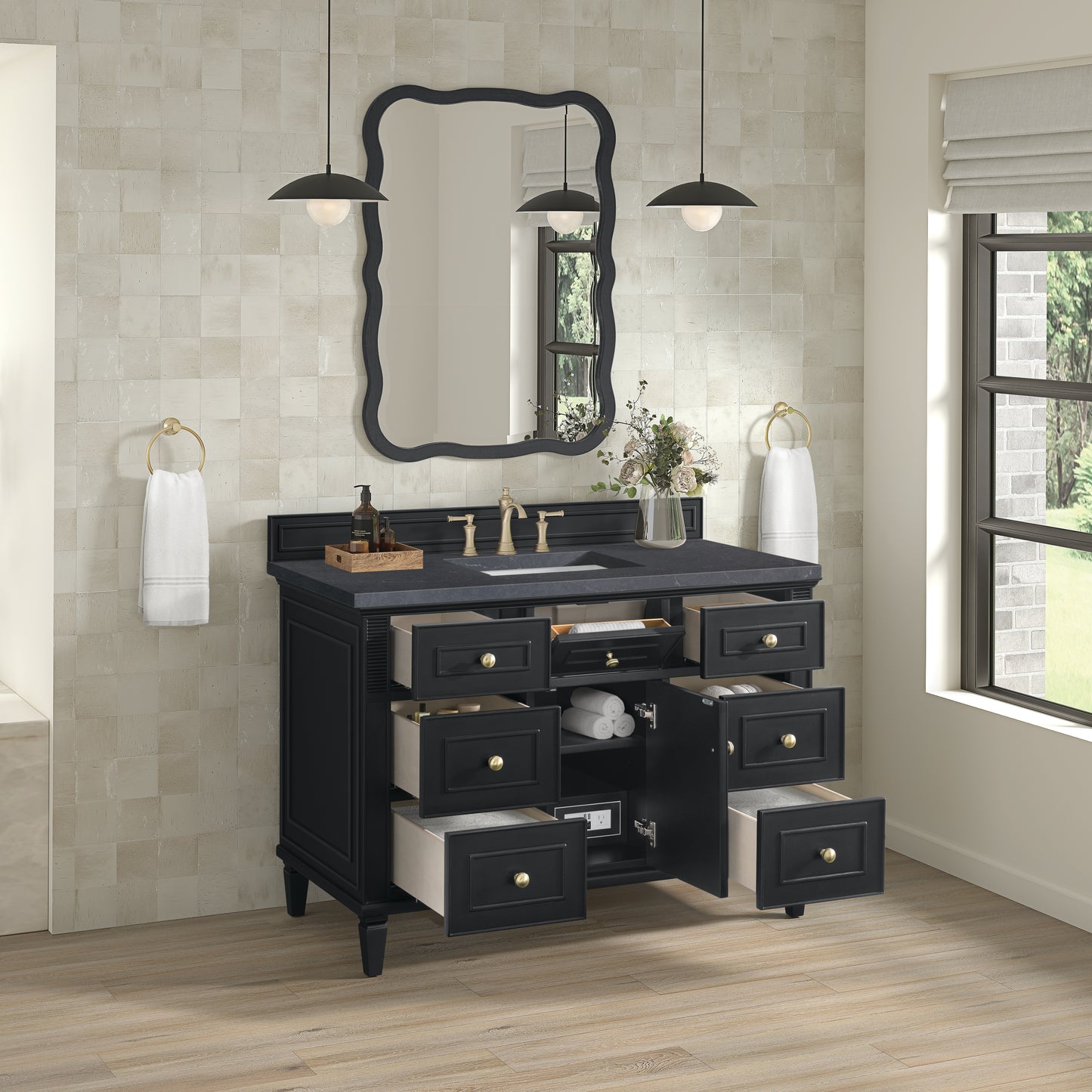 Lorelai 48" Single Vanity, Black Onyx w/ 3 CM Charcoal Soapstone Silestone Top