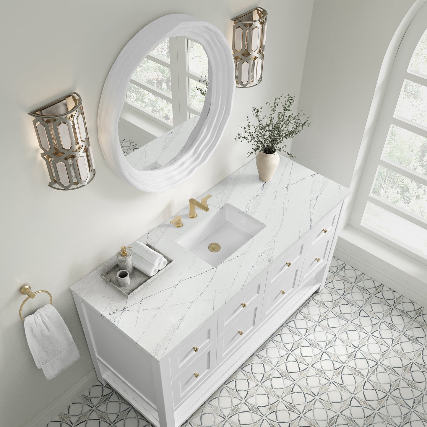 Breckenridge 60" Single Vanity, Bright White, w/ 3 CM Ethereal Noctis Quartz Top