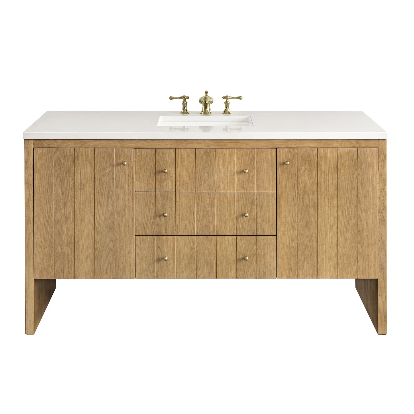 Hudson 60" Single Vanity, Light Natural Oak w/ 3 CM White Zeus Top