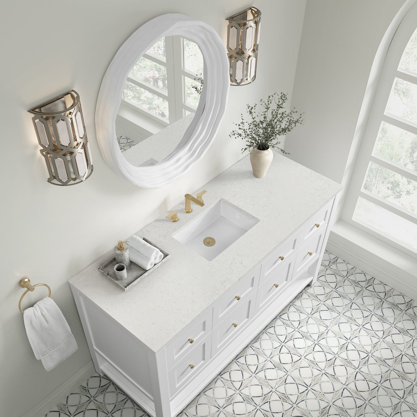 Breckenridge 60" Single Vanity, Bright White, w/ 3 CM Lime Delight Quartz Top