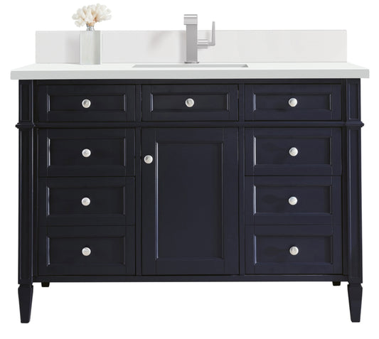 Brittany 48" Single Vanity, Victory Bleu w/ Single Hole 3 CM White Zeus Silestone Top & Backsplash