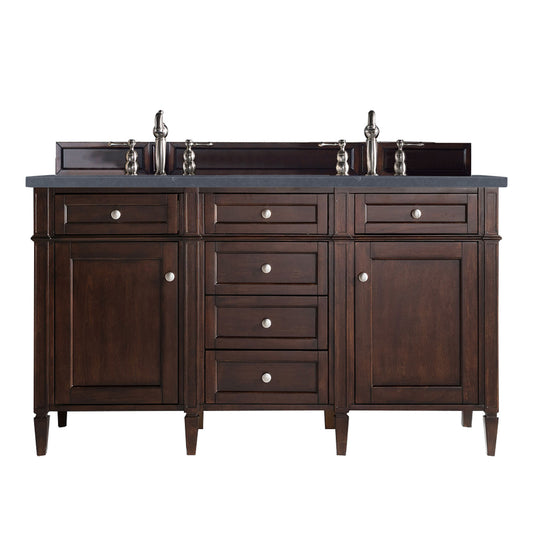 Brittany 60" Double Vanity, Burnished Mahogany w/ 3 CM Charcoal Soapstone Silestone Top