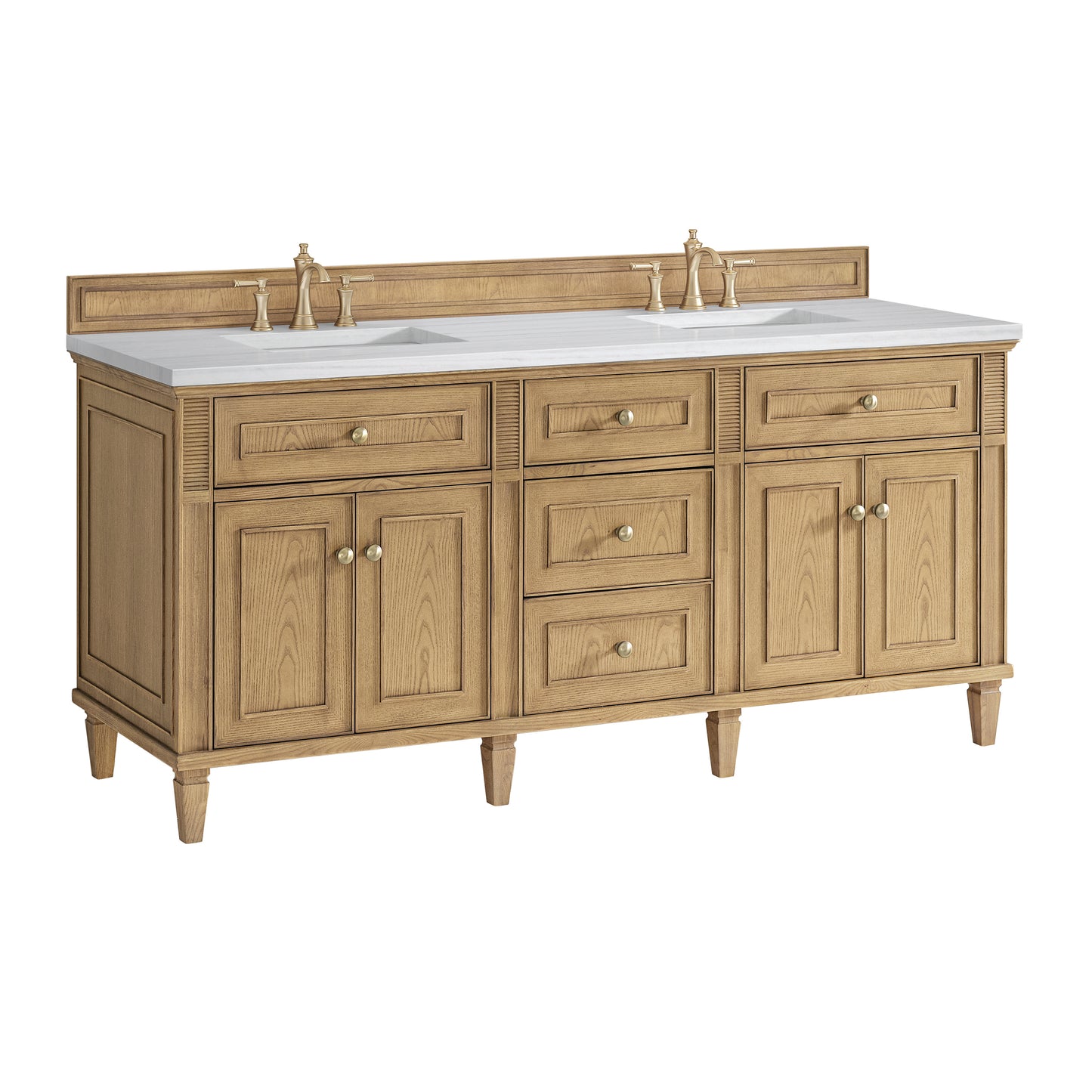 Lorelai 72" Double Vanity, Light Natural Oak w/ 3 CM Arctic Fall Solid Surface Top
