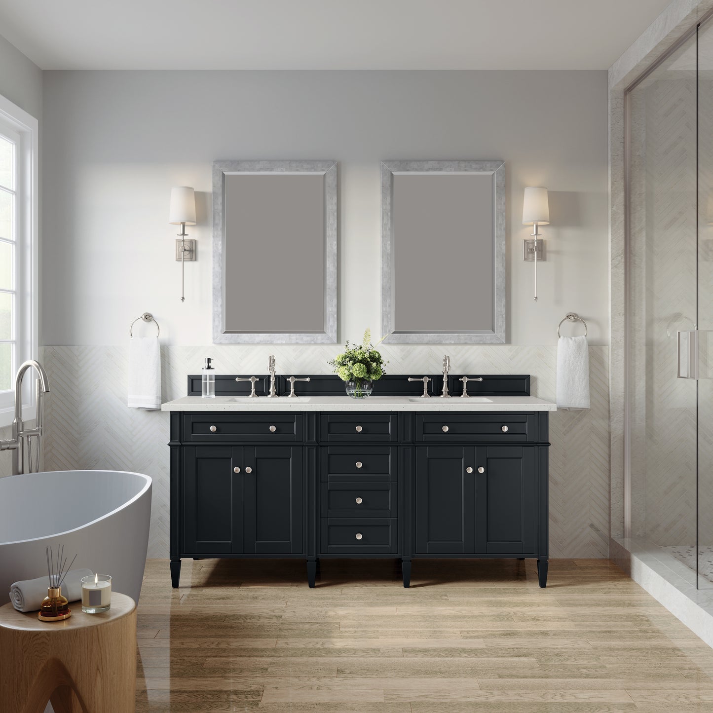 Brittany 72" Double Vanity, Black Onyx w/ 3 CM Lime Delight Silestone Top