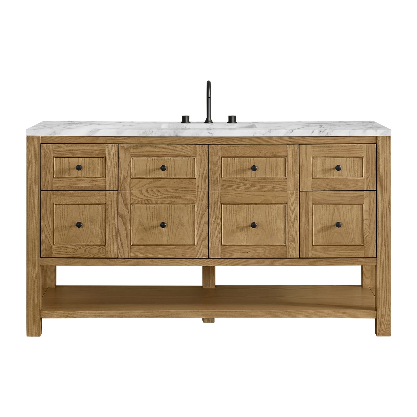 Breckenridge 60" Single Vanity, Light Natural Oak, w/ 3 CM Carrara Marble Top