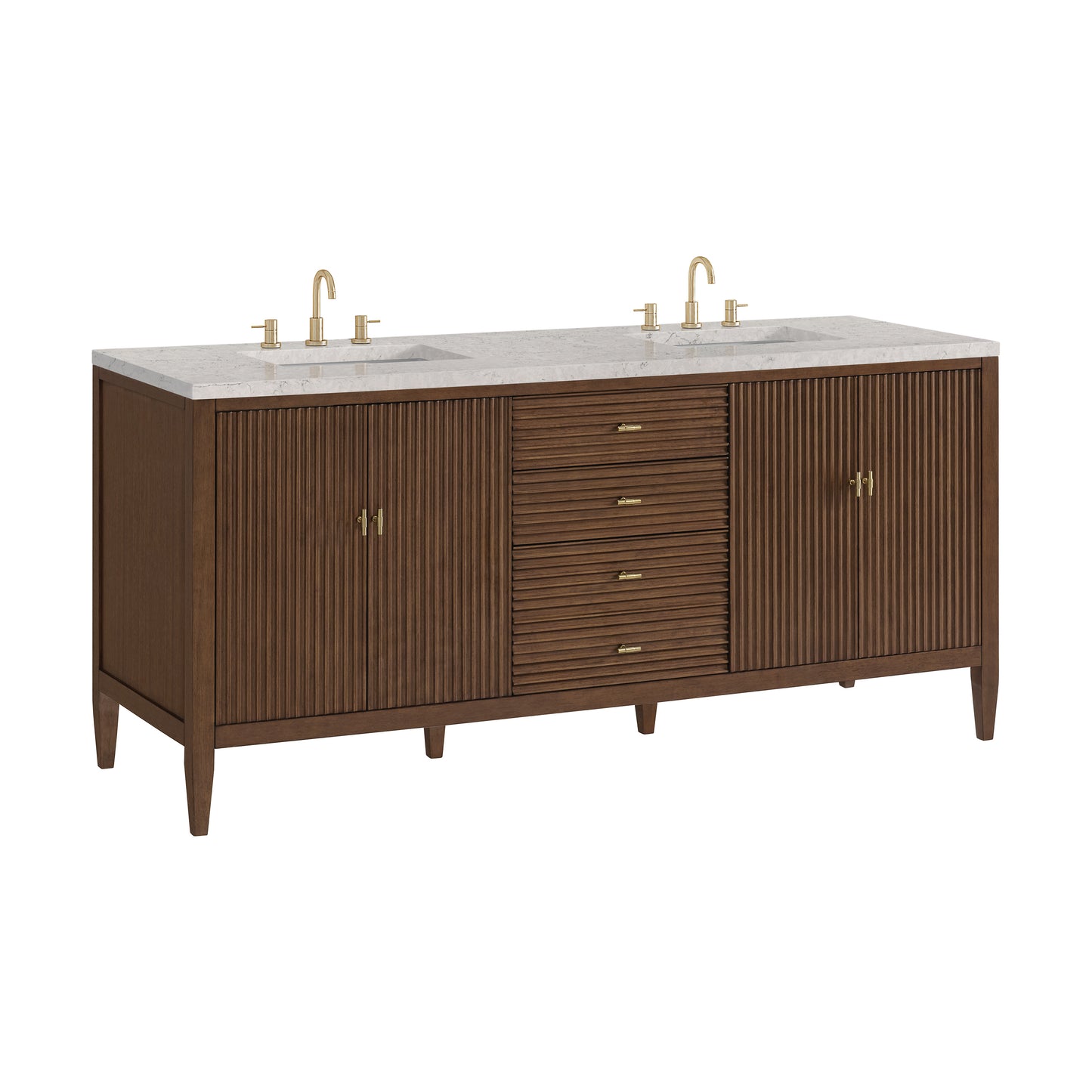 Myrrin 72" Double Vanity, Mid Century Walnut w/ 3 CM Eternal Jasmine Pearl Silestone Top