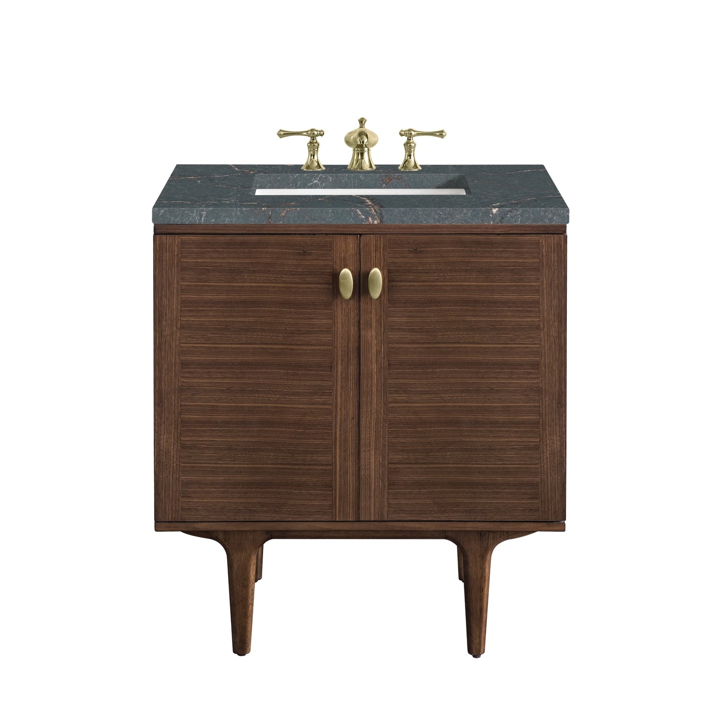 Amberly 30" Single Vanity, Mid-Century Walnut w/ 3 CM Parisien Bleu Top