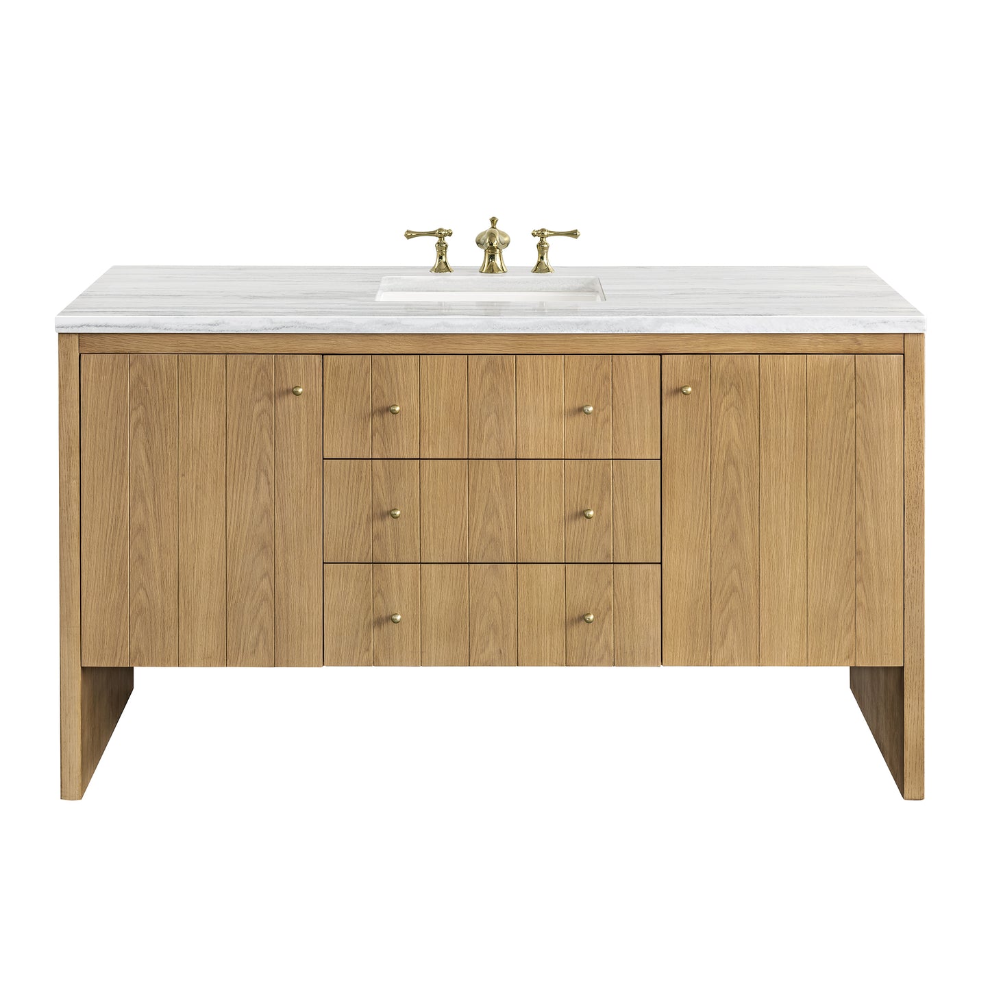 Hudson 60" Single Vanity, Light Natural Oak w/ 3 CM Arctic Fall Top
