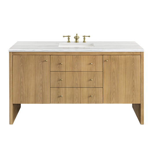 Hudson 60" Single Vanity, Light Natural Oak w/ 3 CM Arctic Fall Top