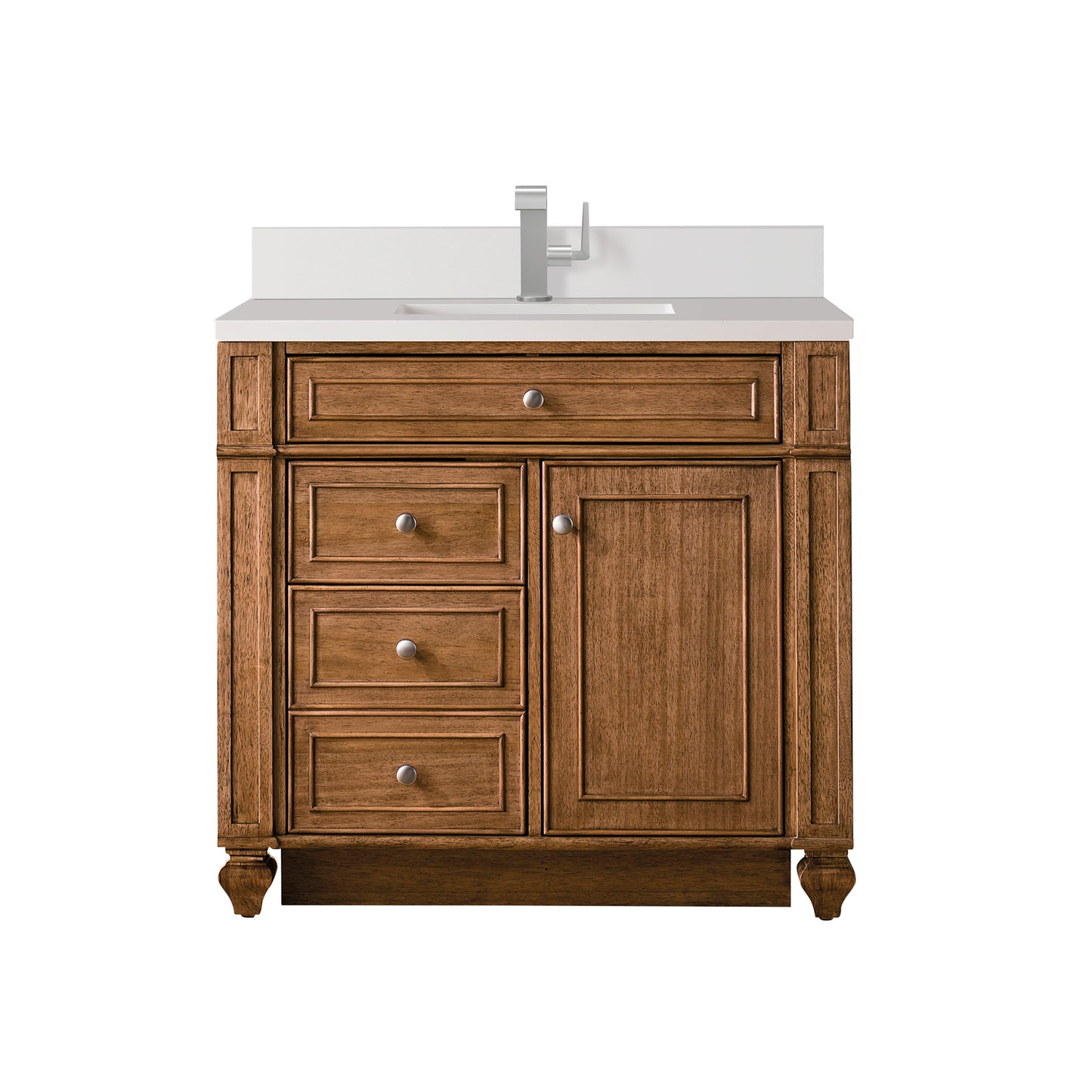Bristol 36" Single Vanity, Saddle Brown w/ Single Hole 3 CM White Zeus Silestone Top & Backsplash