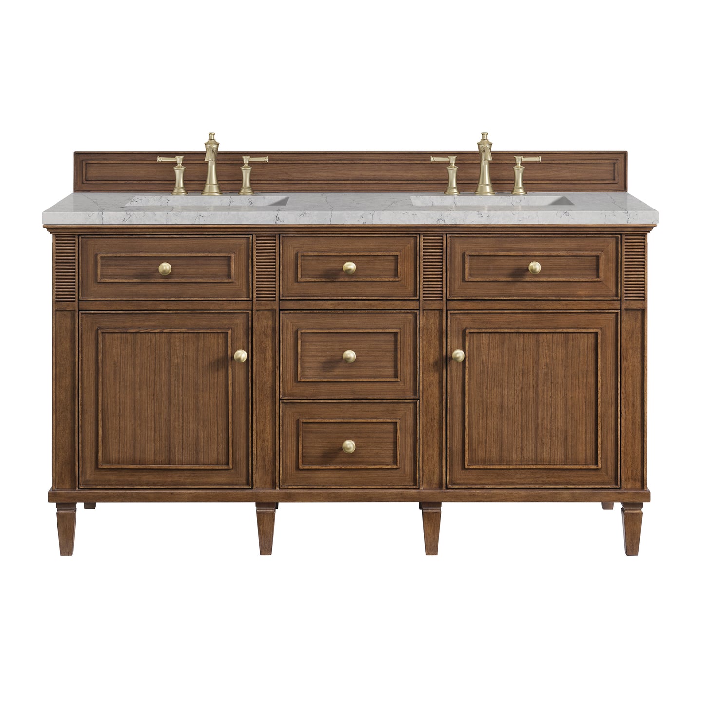 Lorelai 60" Double Vanity, Mid-Century Walnut w/ 3 CM Eternal Jasmine Pearl Silestone Top