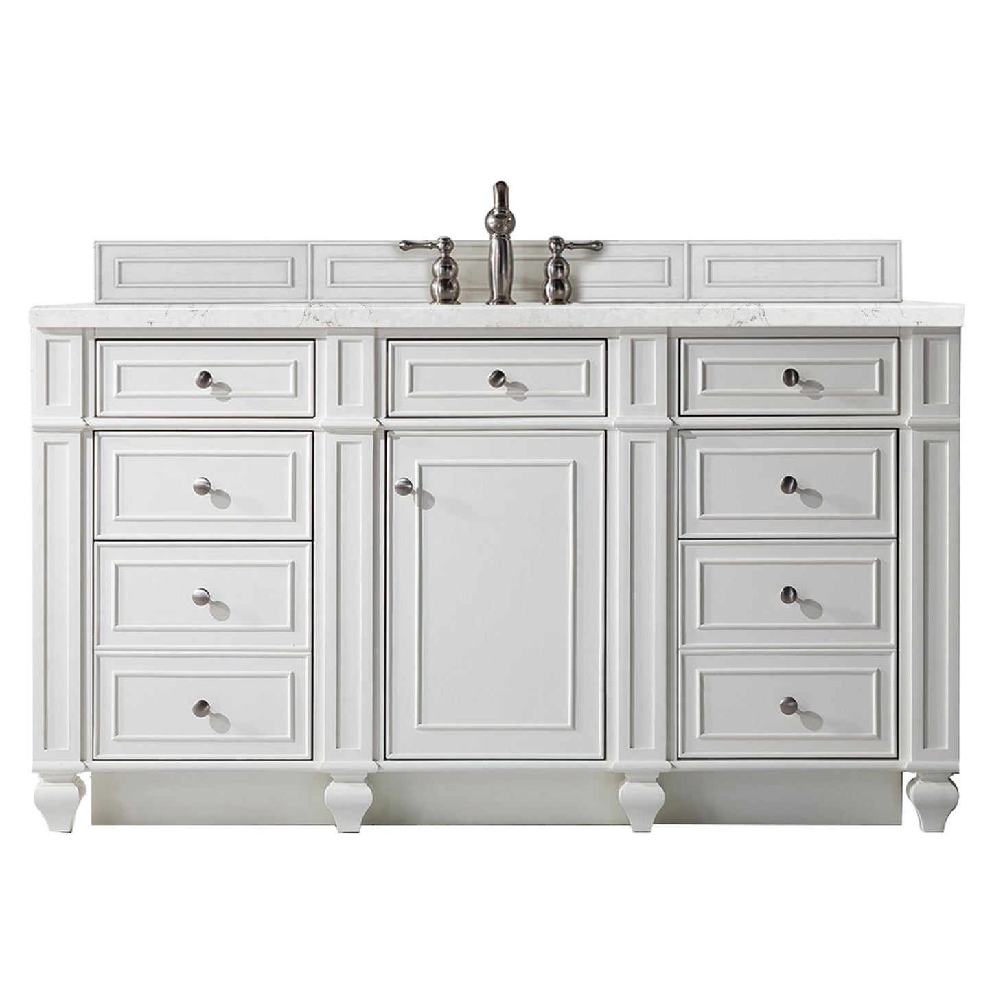 Bristol 60" Single Vanity, Bright White w/ 3 CM Eternal Jasmine Pearl Silestone Top
