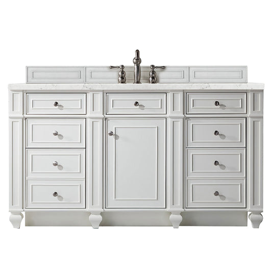Bristol 60" Single Vanity, Bright White w/ 3 CM Eternal Jasmine Pearl Silestone Top
