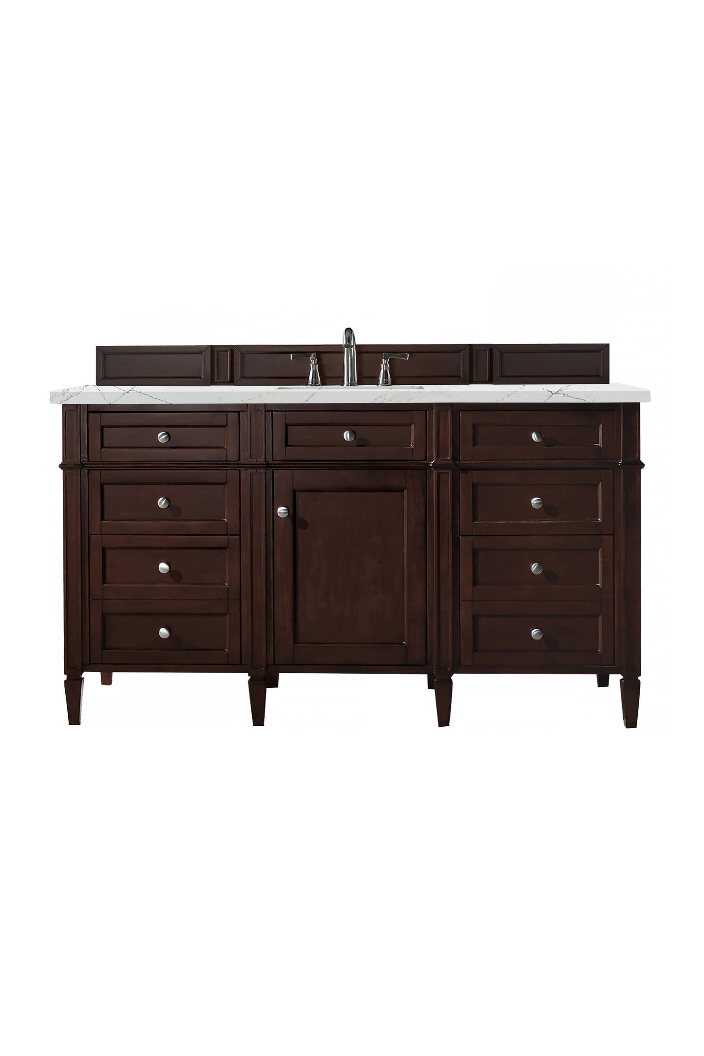 Brittany 60" Single Vanity, Burnished Mahogany w/ 3 CM Ethereal Noctis Silestone Top