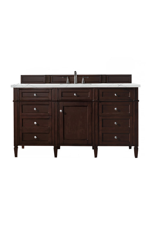 Brittany 60" Single Vanity, Burnished Mahogany w/ 3 CM Ethereal Noctis Silestone Top
