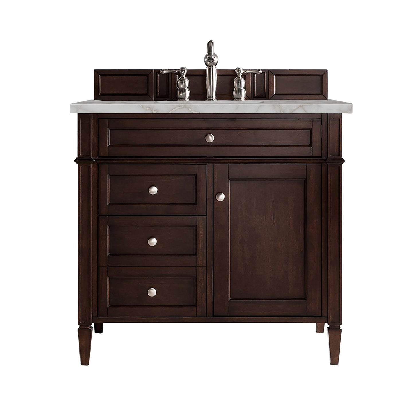 Brittany 36" Single Vanity, Burnished Mahogany w/ 3 CM Victorian Silver Silestone Top