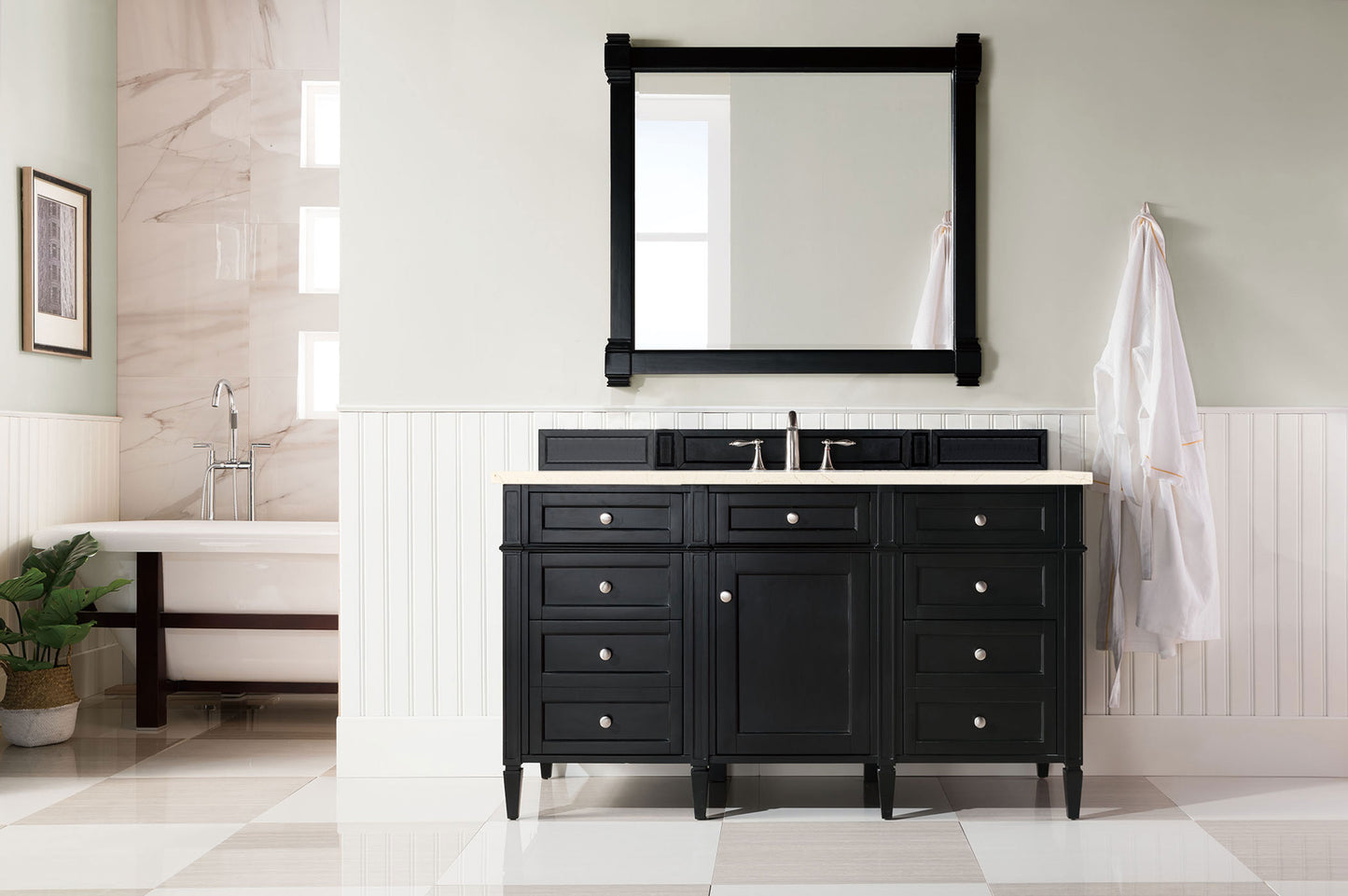 Brittany 60" Single Vanity, Black Onyx, w/ 3 CM Eternal Marfil Silestone Top