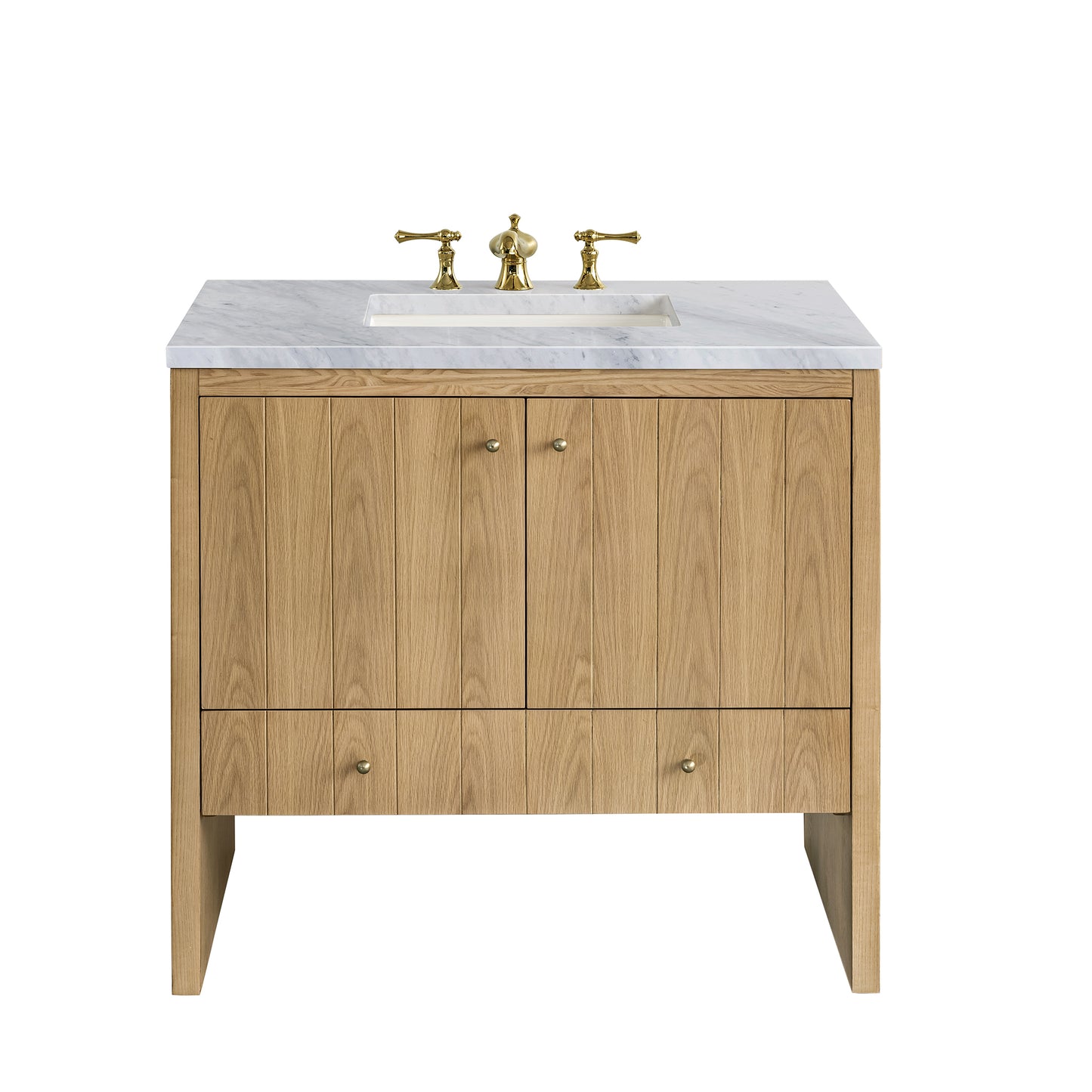 Hudson 36" Single Vanity, Light Natural Oak w/ 3 CM Carrara Marble Top
