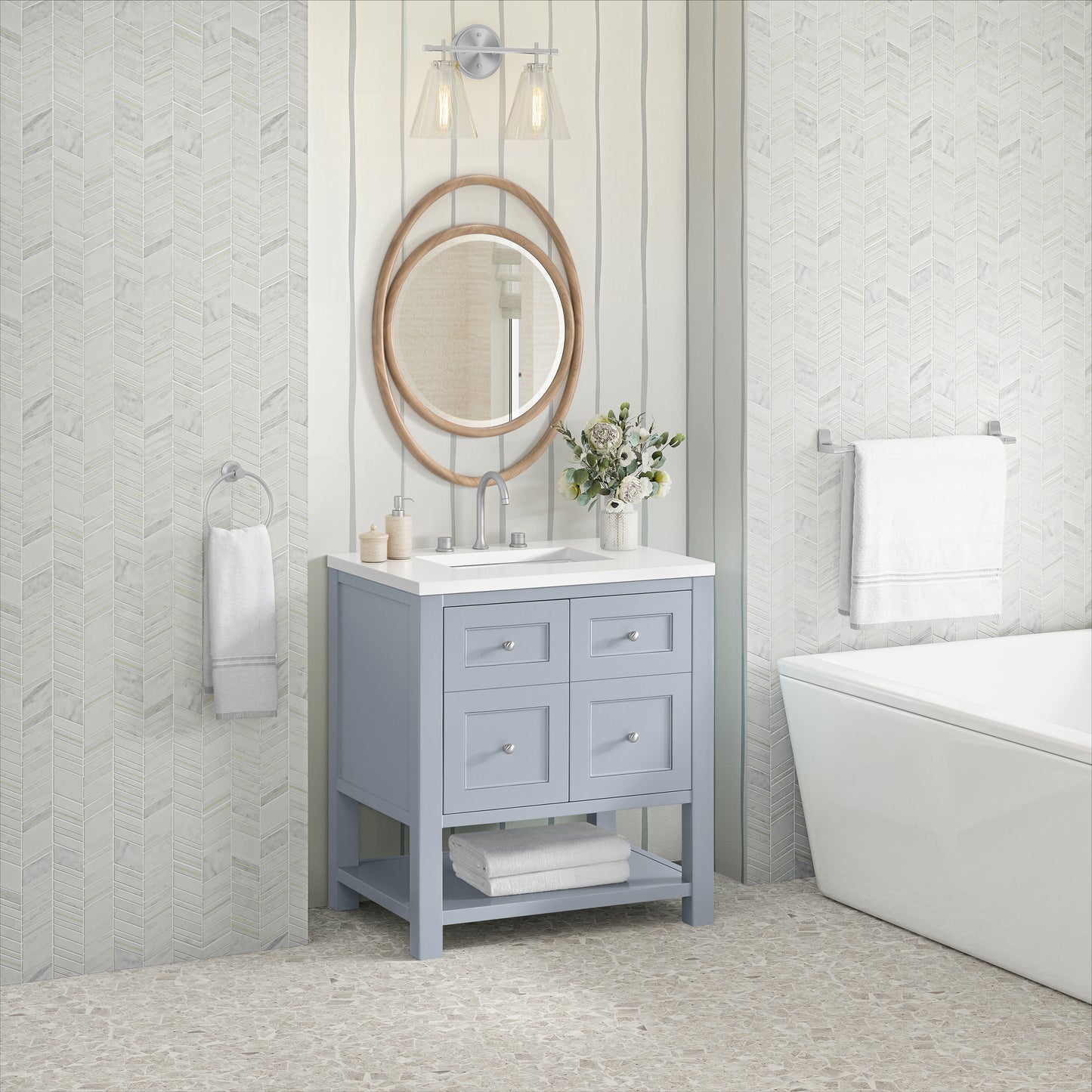 Breckenridge 30" Single Vanity, Serenity Blue, w/ 3 CM White Zeus Quartz Top