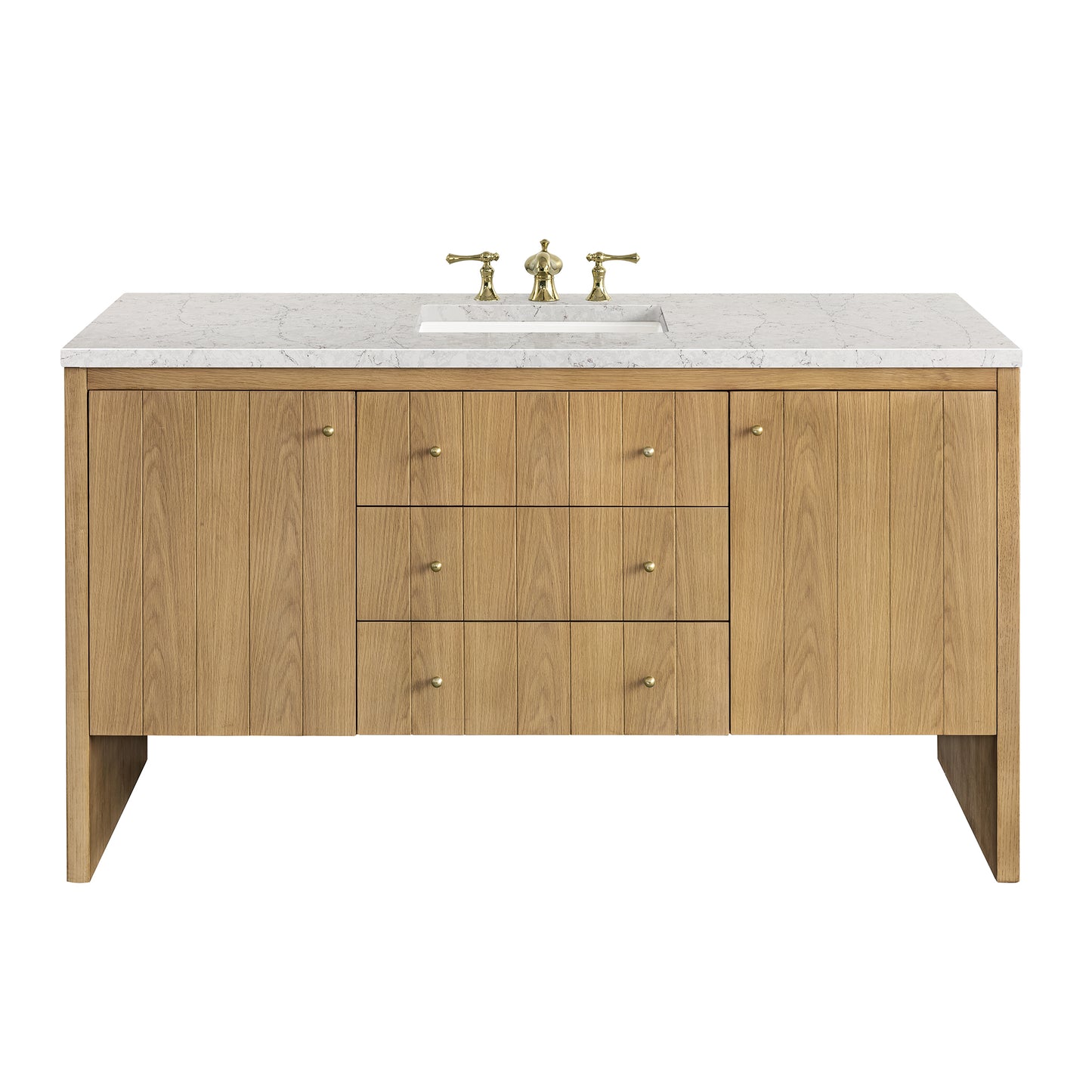 Hudson 60" Single Vanity, Light Natural Oak w/ 3 CM Eternal Jasmine Pearl Top