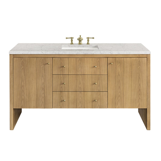 Hudson 60" Single Vanity, Light Natural Oak w/ 3 CM Eternal Jasmine Pearl Top