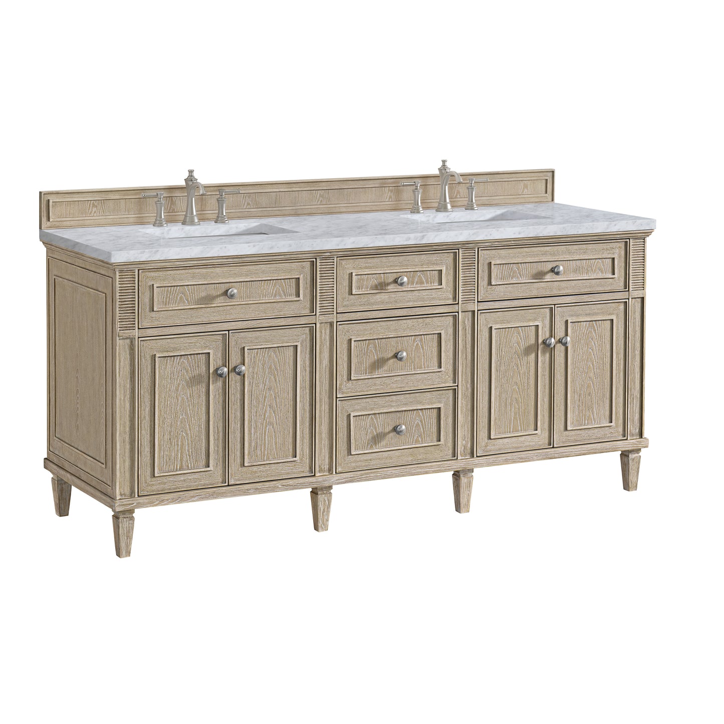 Lorelai 72" Double Vanity, Whitewashed Oak w/ 3 CM Carrara White Marble Top