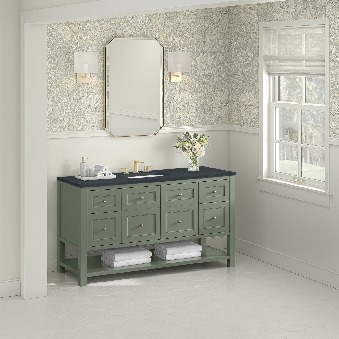 Breckenridge 60" Single Vanity, Smokey Celadon, w/ 3 CM Charcoal Soapstone Quartz Top