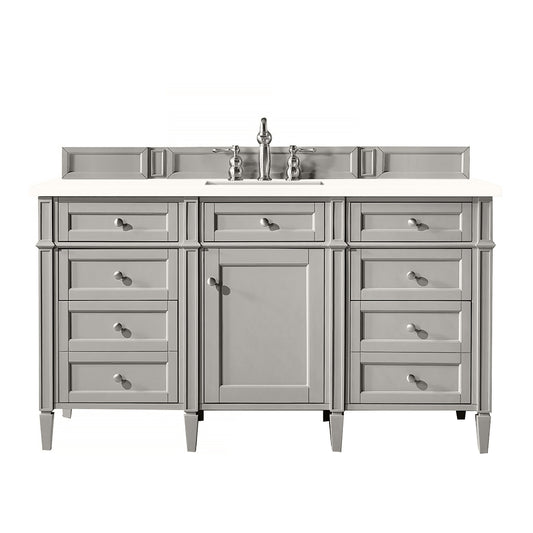 Brittany 60" Single Vanity, Urban Gray w/ 3 CM White Zeus Silestone Top
