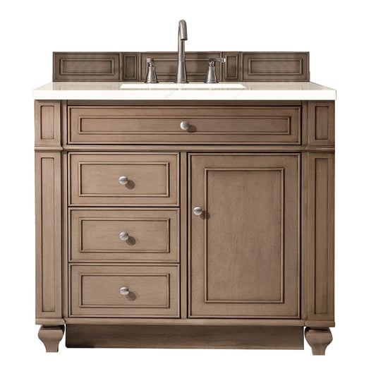 Bristol 36" Single Vanity, Whitewashed Walnut w/ 3 CM Eternal Marfil Silestone Top