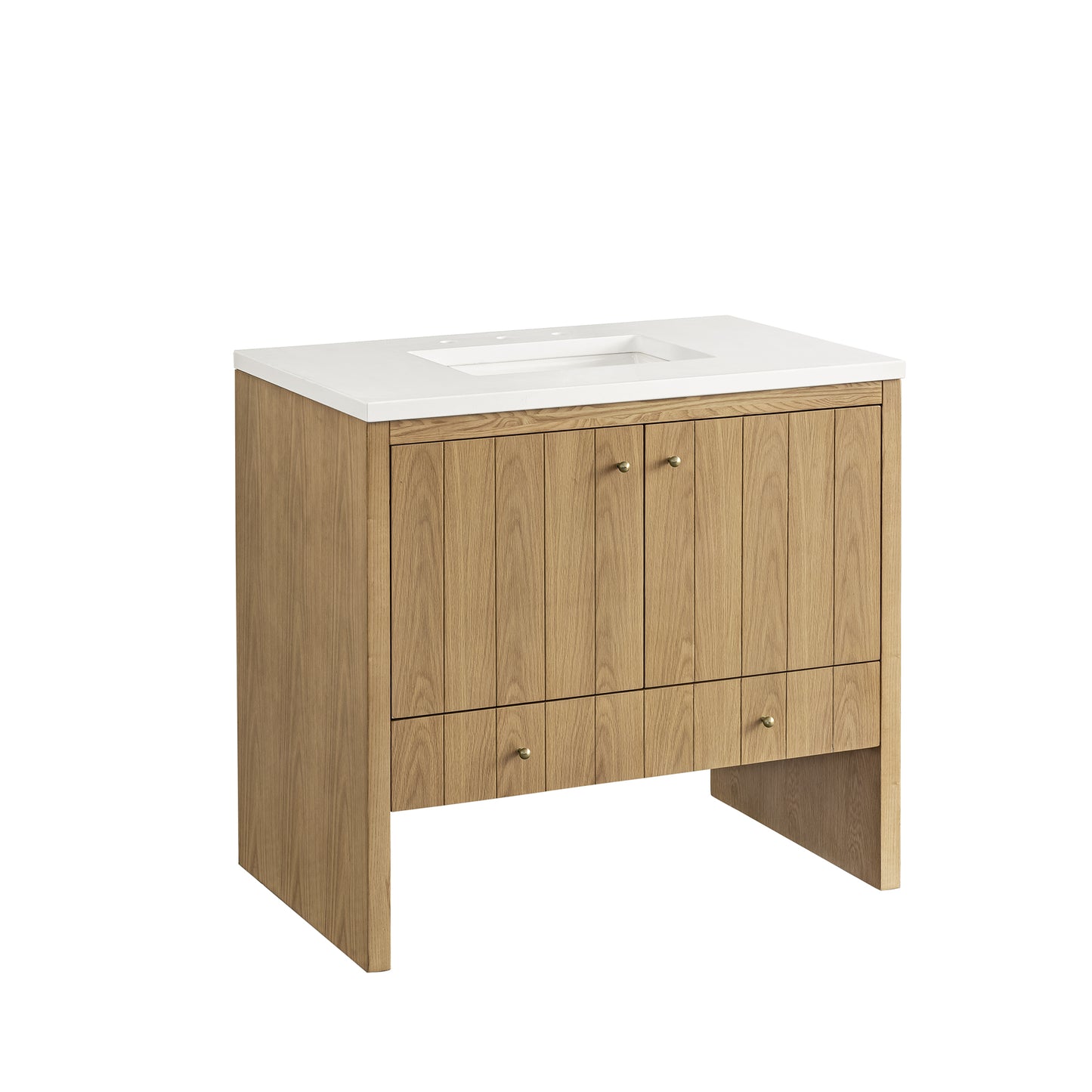 Hudson 36" Single Vanity, Light Natural Oak w/ 3 CM White Zeus Top