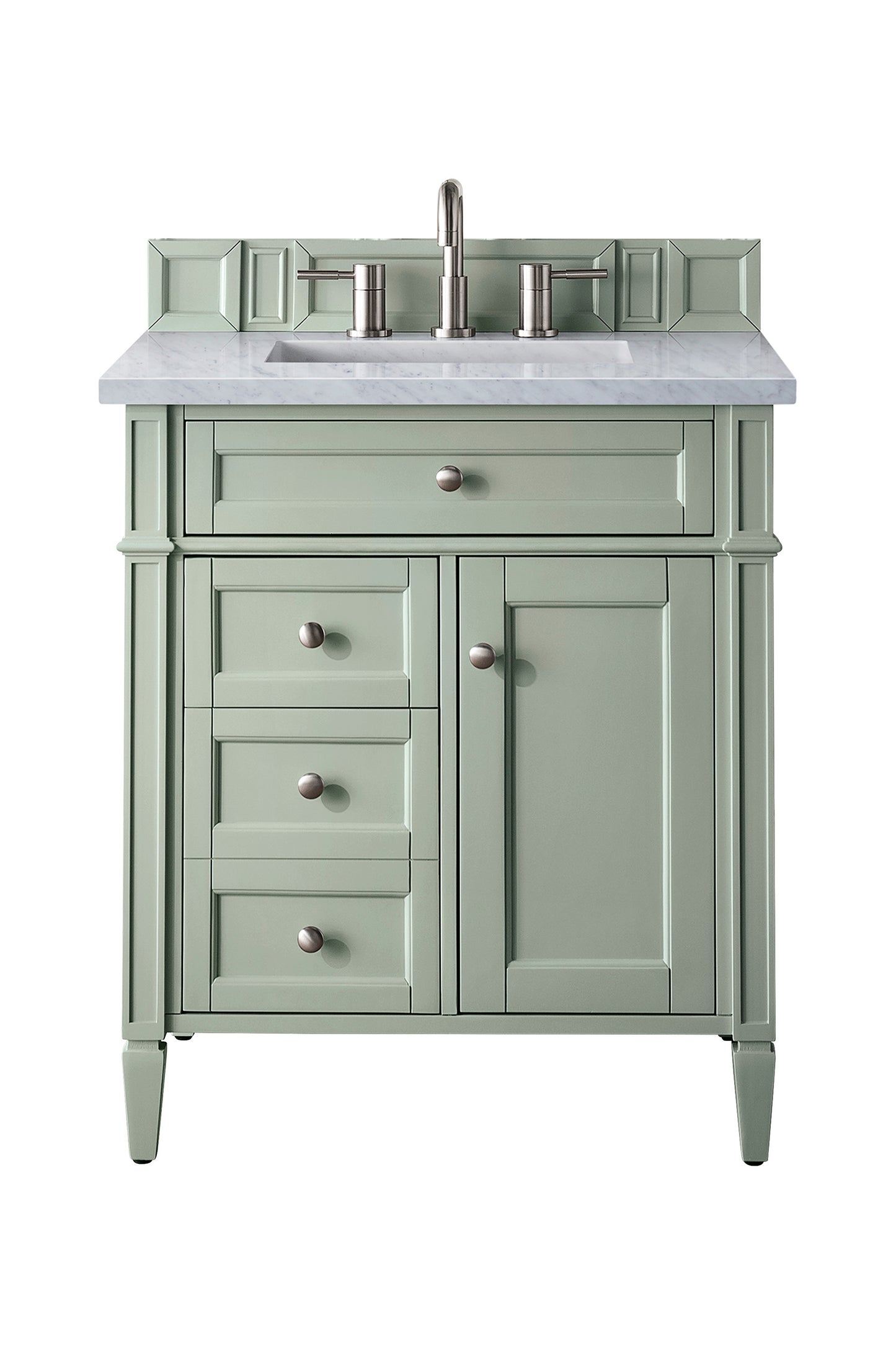 Brittany 30" Single Vanity, Sage Green w/ 3 CM Carrara Marble Top