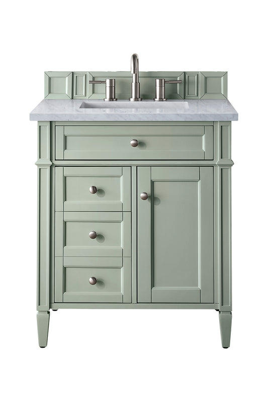 Brittany 30" Single Vanity, Sage Green w/ 3 CM Carrara Marble Top