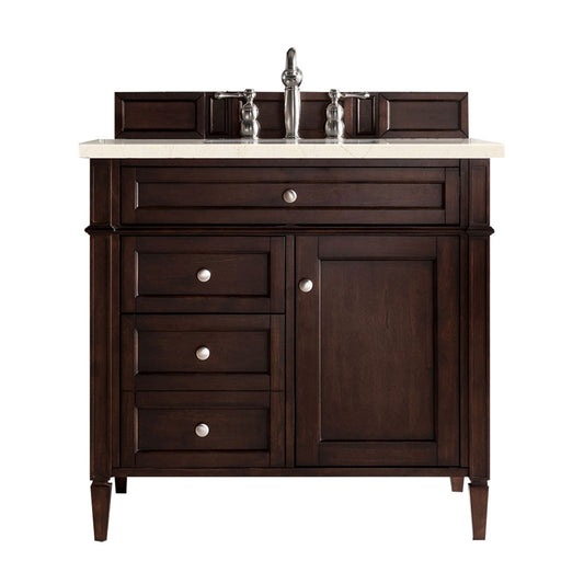 Brittany 36" Single Vanity, Burnished Mahogany w/ 3 CM Eternal Marfil Silestone Top