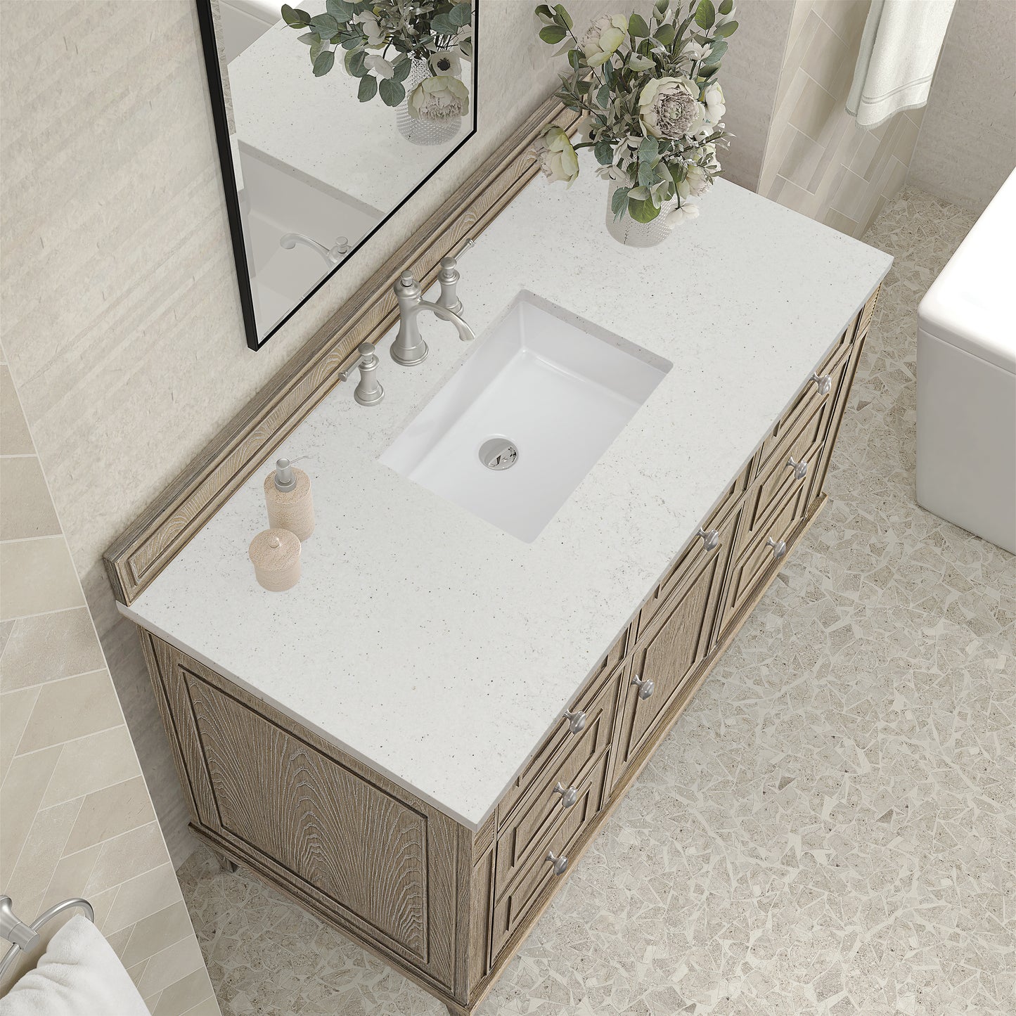 Lorelai 48" Single Vanity, Whitewashed Oak w/ 3 CM Lime Delight Silestone Top
