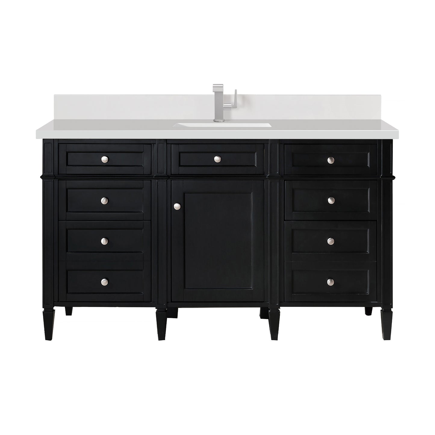 Brittany 60" Single Vanity, Black Onyx w/ Single Hole 3 CM White Zeus Silestone Top & Backsplash