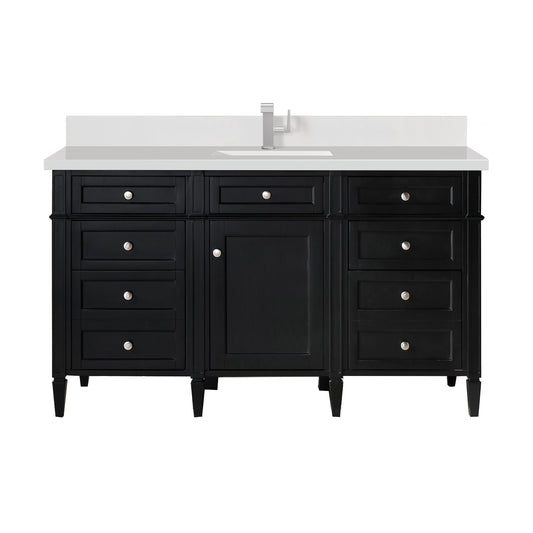 Brittany 60" Single Vanity, Black Onyx w/ Single Hole 3 CM White Zeus Silestone Top & Backsplash