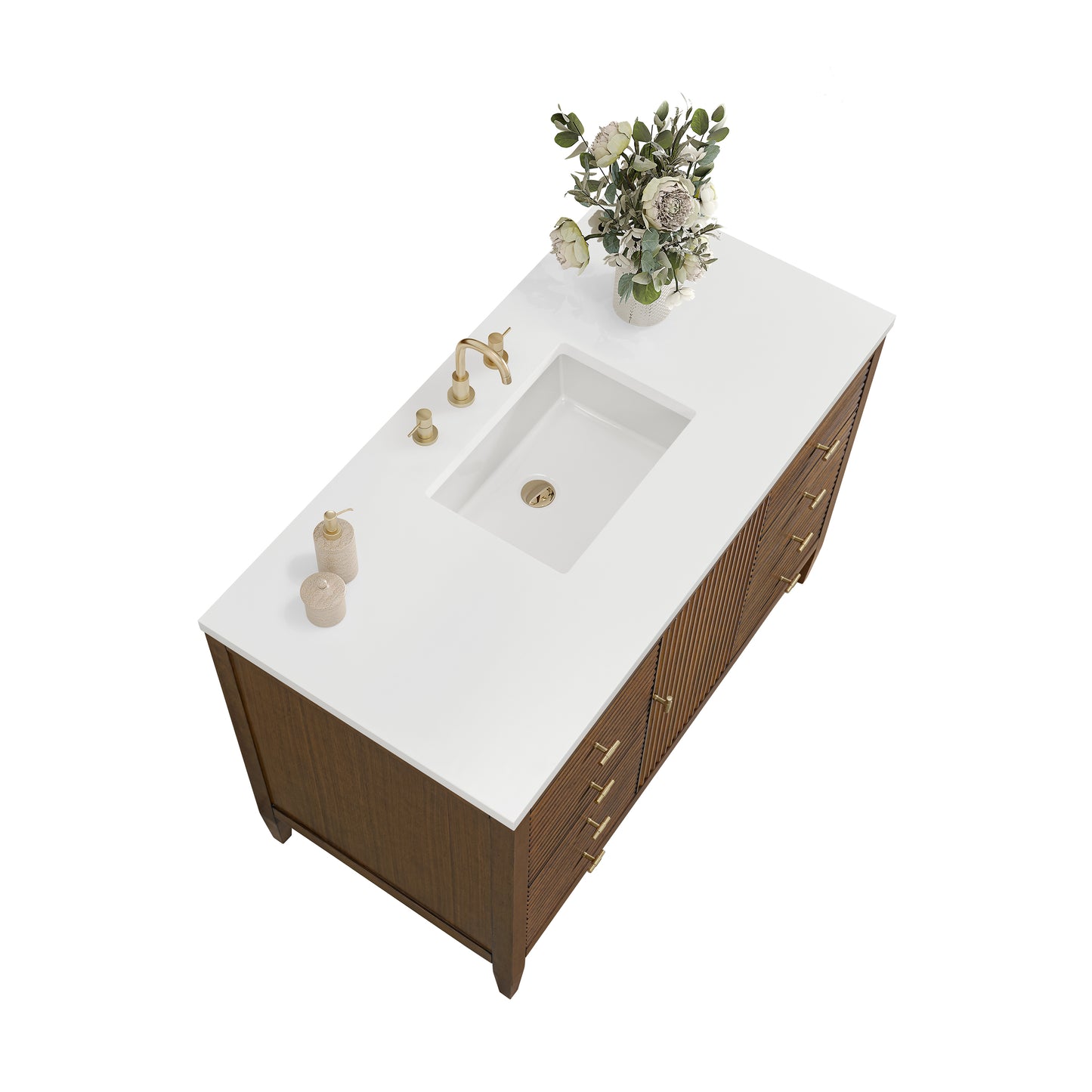 Myrrin 48" Vanity, Mid Century Walnut w/ 3 CM White Zeus Silestone Top