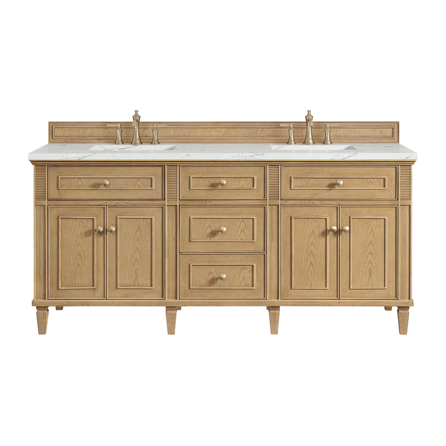 Lorelai 72" Double Vanity, Light Natural Oak w/ 3 CM Ethereal Noctis Silestone Top