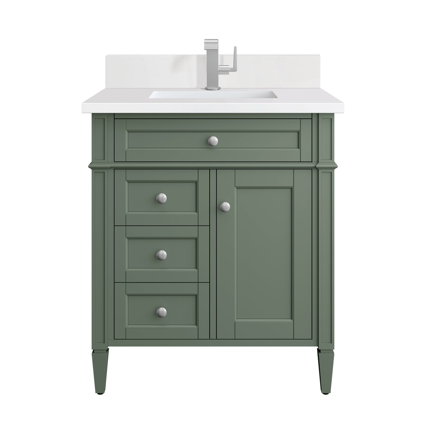 Brittany 30" Single Vanity, Smokey Celadon w/ Single Hole 3 CM White Zeus Top & Backsplash