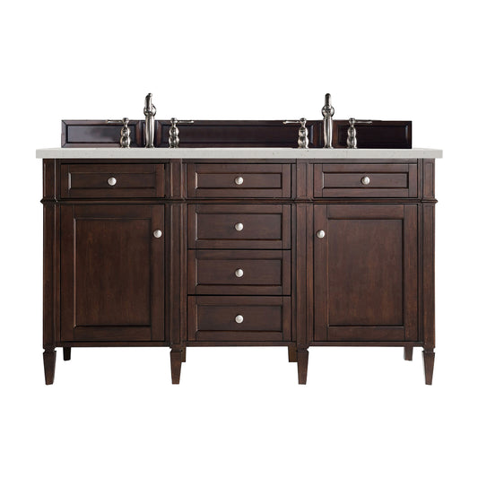 Brittany 60" Double Vanity, Burnished Mahogany w/ 3 CM Lime Delight Silestone Top