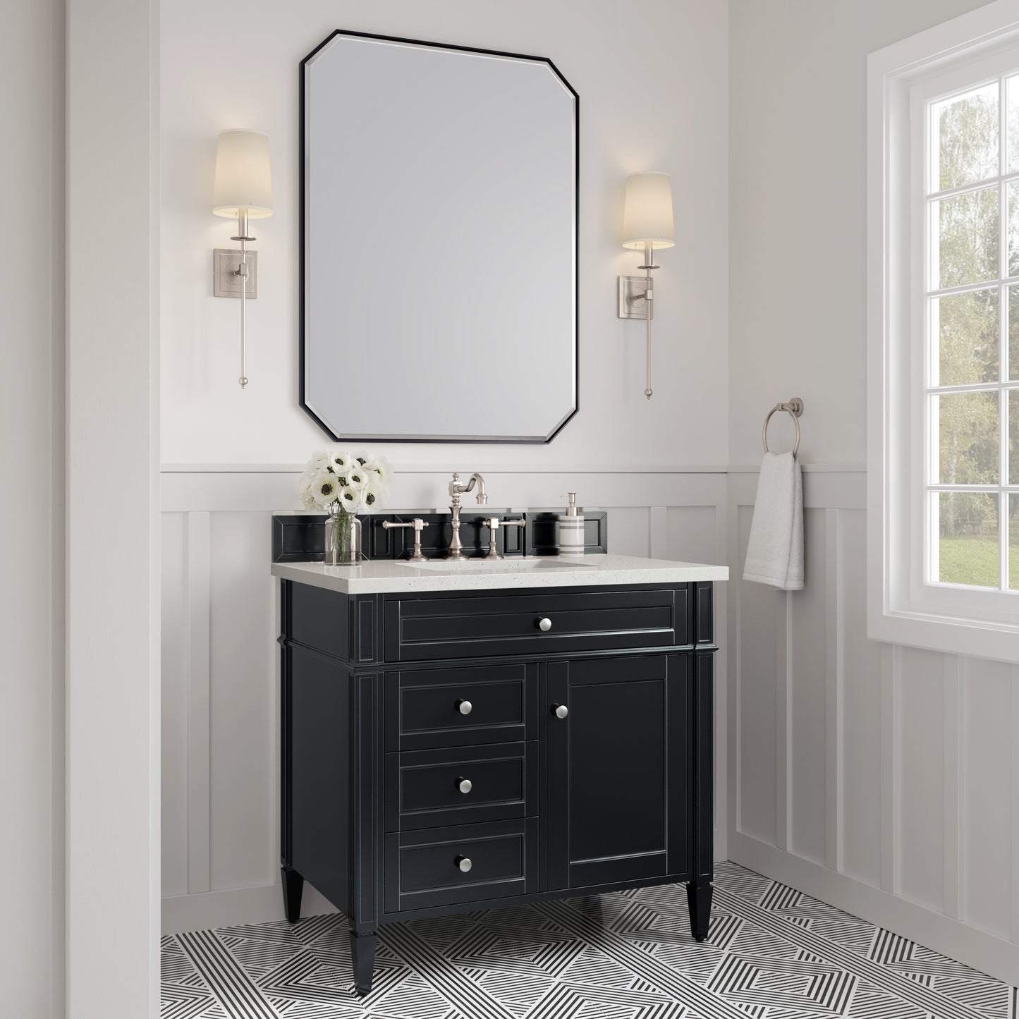 Brittany 36" Single Vanity, Black Onyx w/ 3 CM Lime Delight Silestone Top