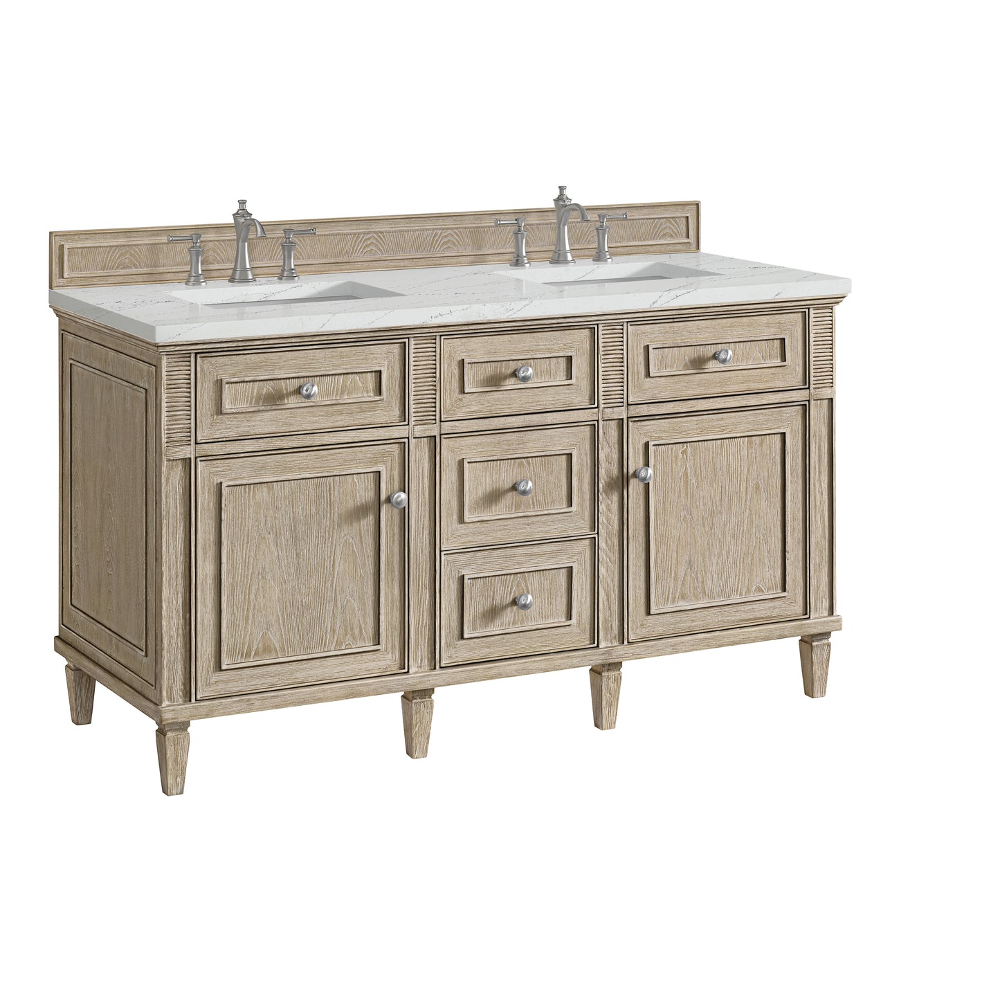 Lorelai 60" Double Vanity, Whitewashed Oak w/ 3 CM Ethereal Noctis Silestone Top
